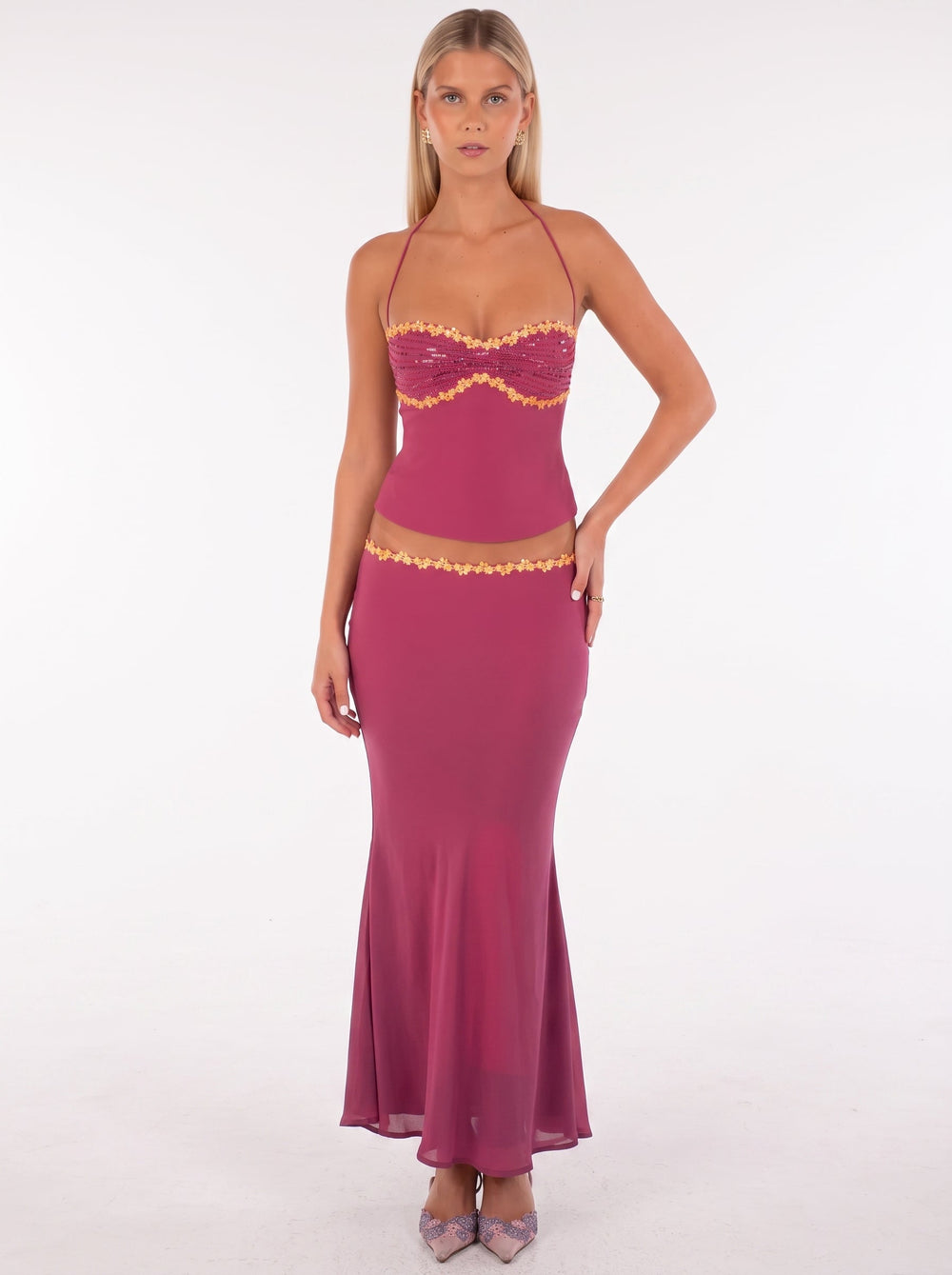 Sequin Floral Halter Set