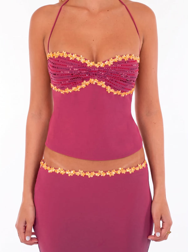 Sequin Floral Halter Set