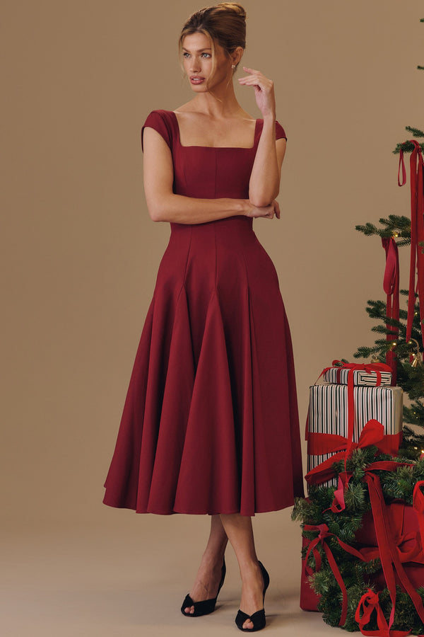 Square Neck A-Line Midi Dress