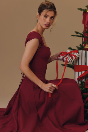 Square Neck A-Line Midi Dress