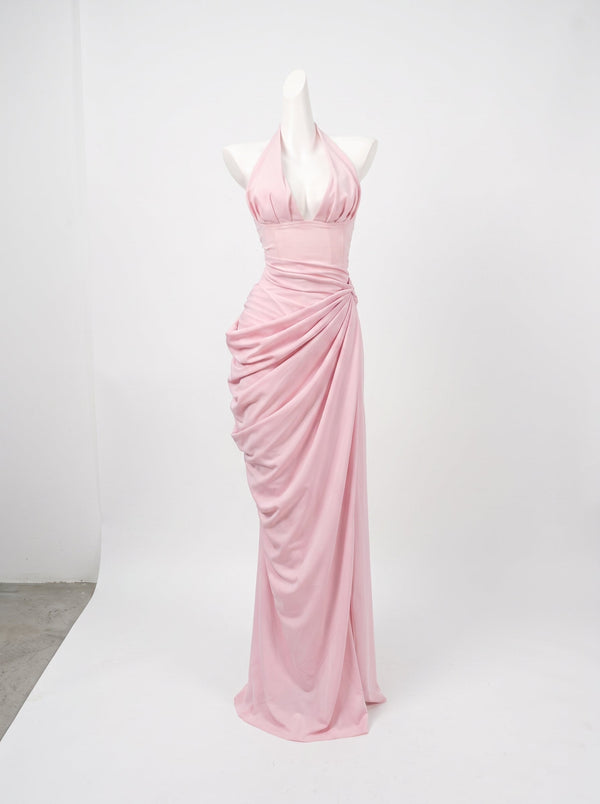 Draped Halter Slit Gown