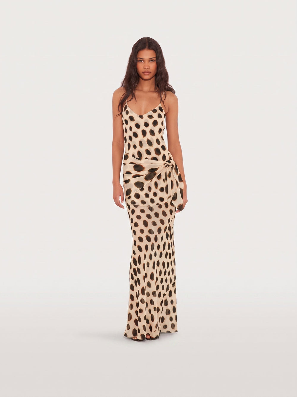 Polka Dot Satin Maxi Dress