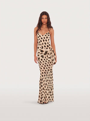 Polka Dot Satin Maxi Dress