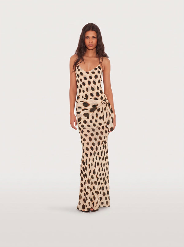 Polka Dot Satin Maxi Dress