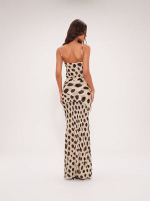 Polka Dot Satin Maxi Dress