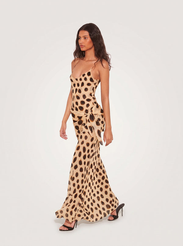 Polka Dot Satin Maxi Dress