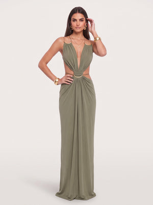 Gold Ring Cut-Out Maxi Dress