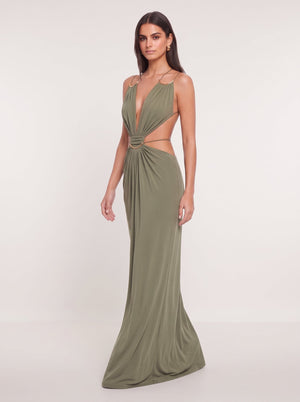 Gold Ring Cut-Out Maxi Dress