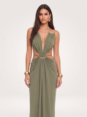 Gold Ring Cut-Out Maxi Dress