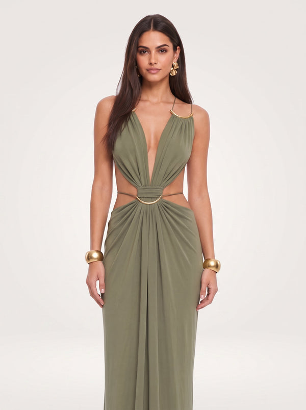 Gold Ring Cut-Out Maxi Dress