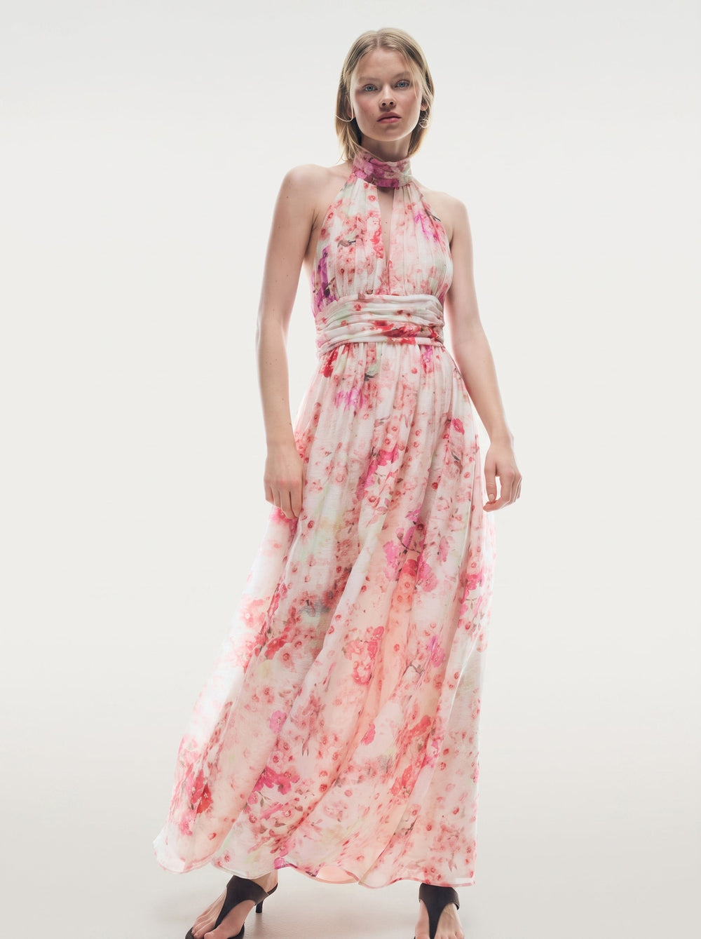 Floral Halter Backless Maxi Dress