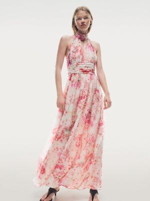 Floral Halter Backless Maxi Dress