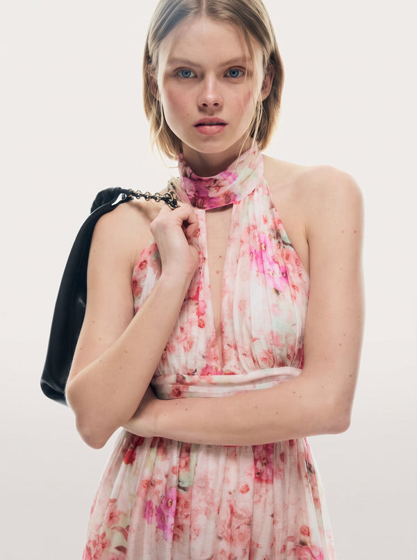 Floral Halter Backless Maxi Dress