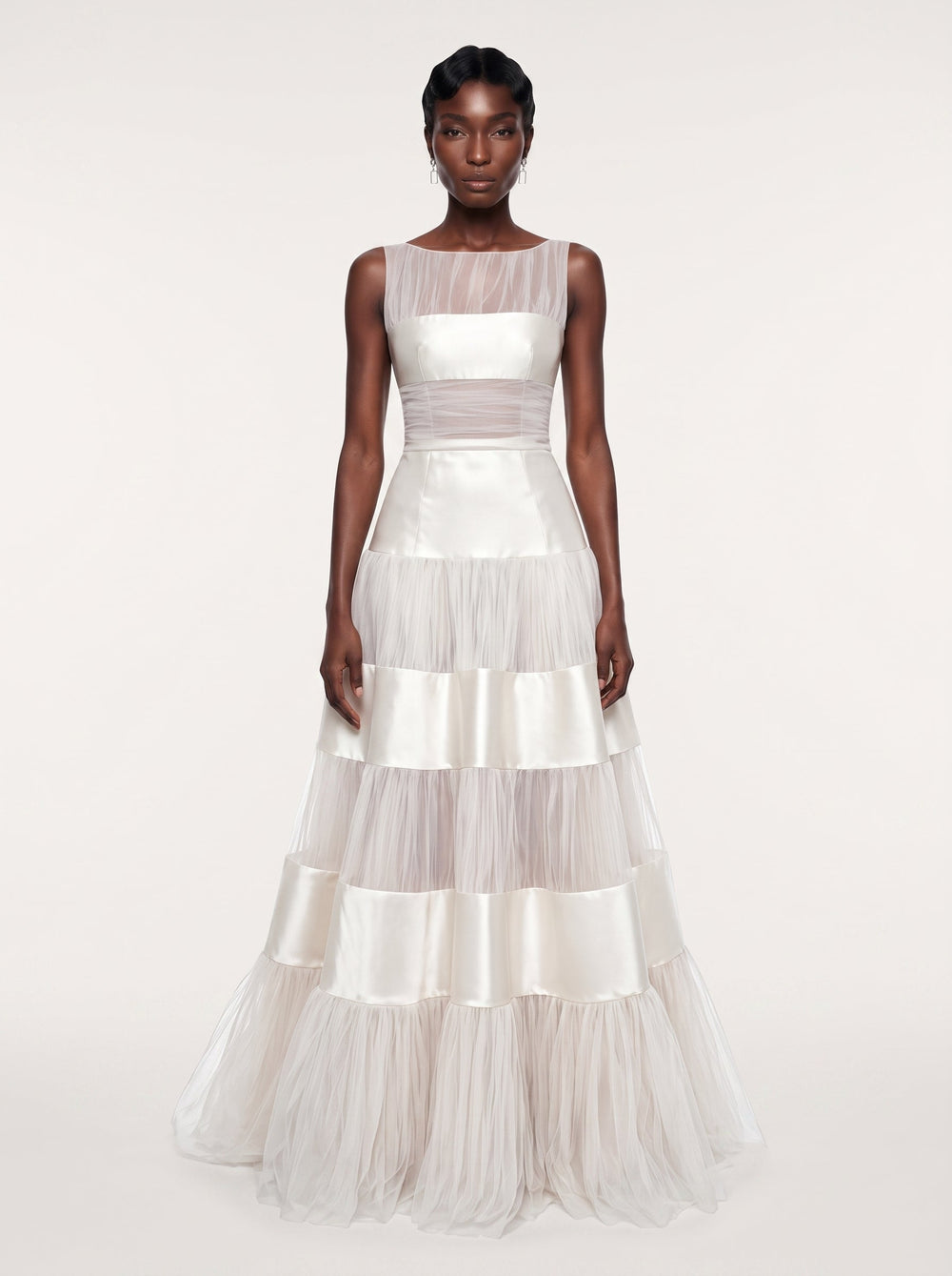 Tiered Tulle Satin Gown