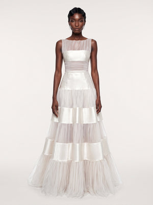 Tiered Tulle Satin Gown