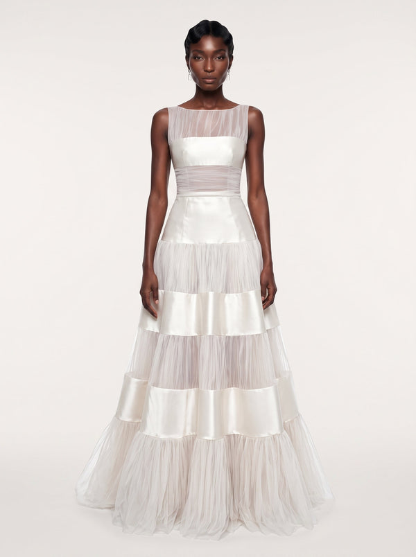 Tiered Tulle Satin Gown
