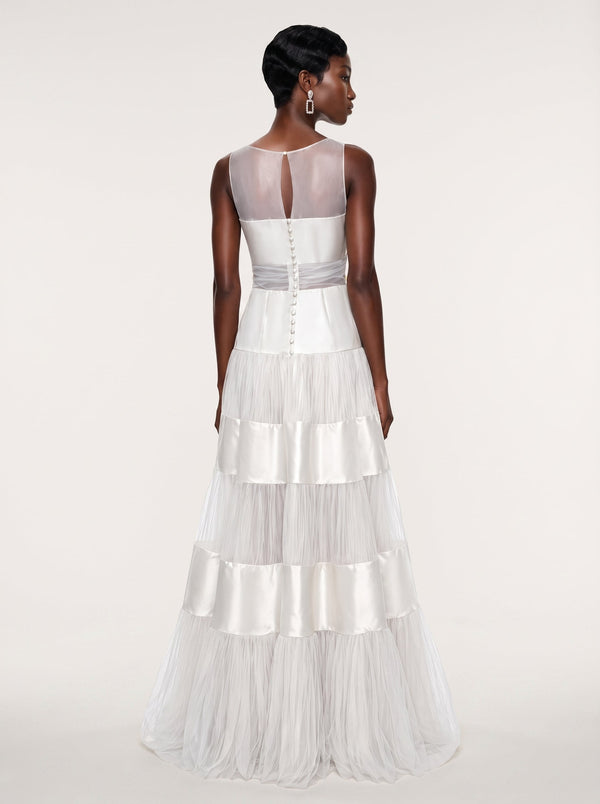 Tiered Tulle Satin Gown