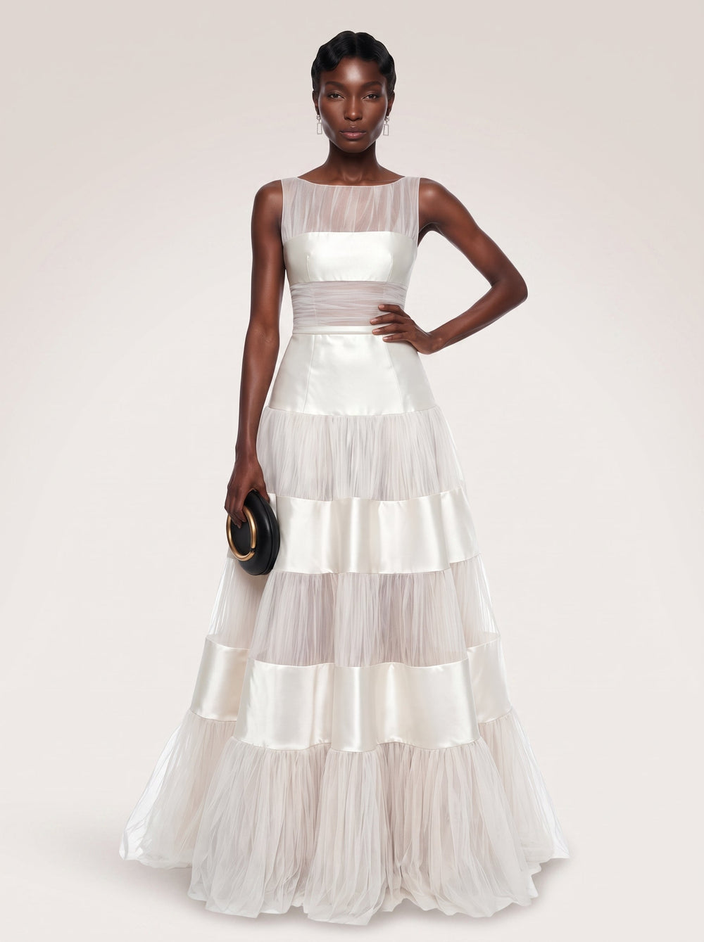 Tiered Tulle Satin Gown