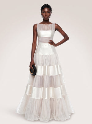 Tiered Tulle Satin Gown