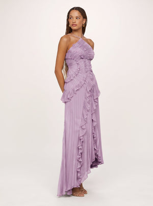 Ruffled Pleated Halter Maxi Dress