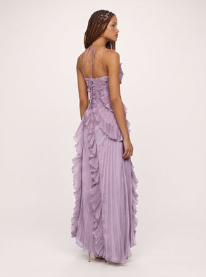 Ruffled Pleated Halter Maxi Dress
