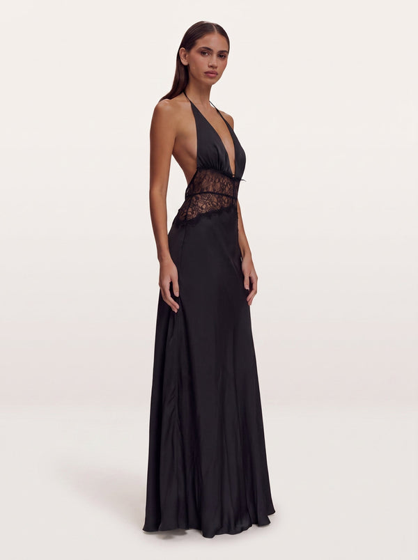 Lace Corset Halter Maxi Black