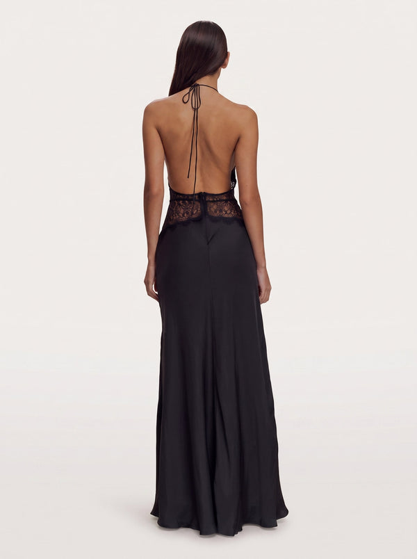 Lace Corset Halter Maxi Black