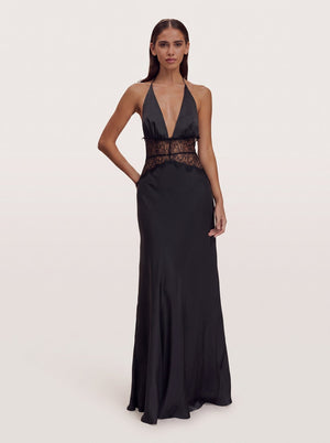 Lace Corset Halter Maxi Black