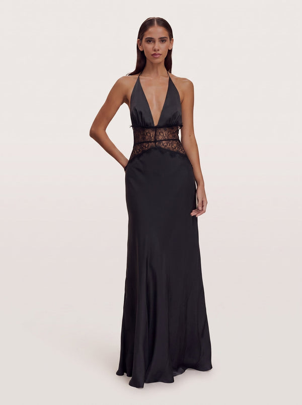 Lace Corset Halter Maxi Black