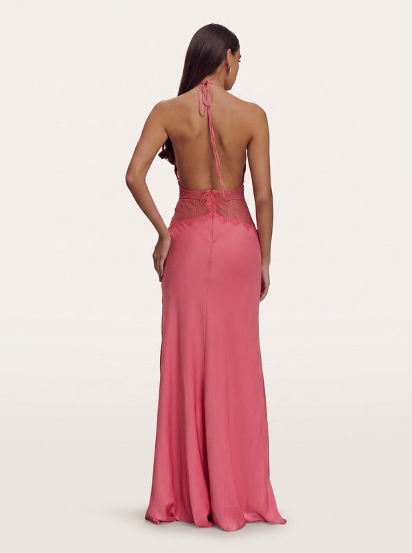 Lace Corset Halter Maxi Pink