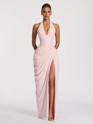 Draped Halter Slit Gown