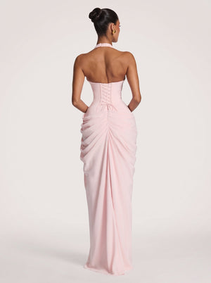 Draped Halter Slit Gown
