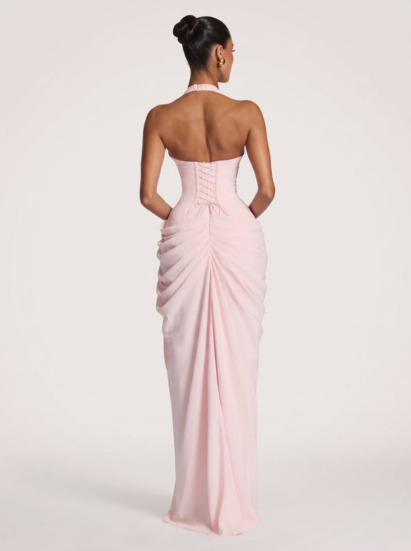 Draped Halter Slit Gown
