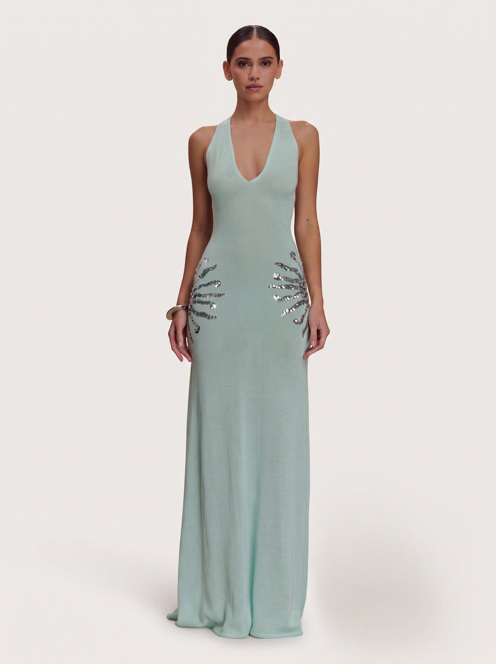 Sequin Open-Back Maxi Dress