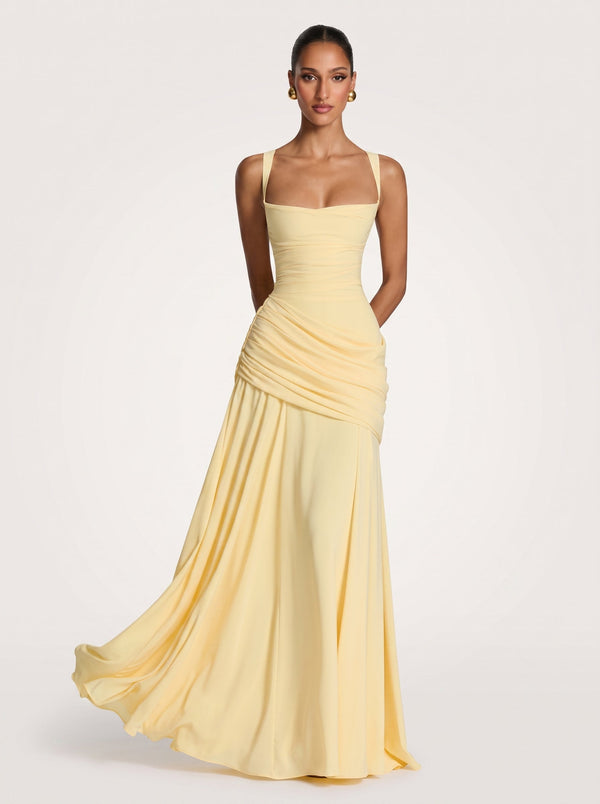 Ruched Lace-Up Maxi Dress