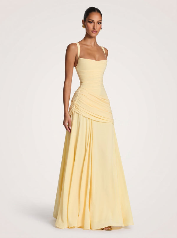 Ruched Lace-Up Maxi Dress