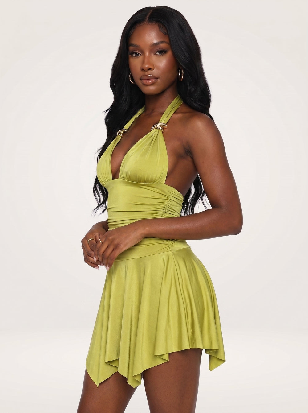Gold Ring Halter Mini Dress