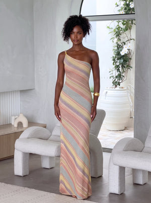 Rainbow Stripe One-Shoulder Maxi
