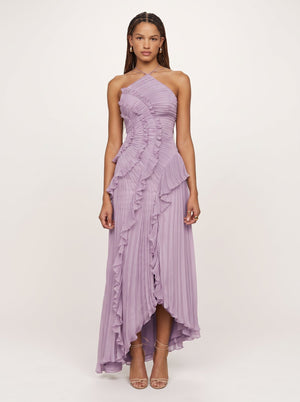 Ruffled Pleated Halter Maxi Dress