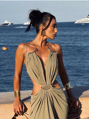Gold Ring Cut-Out Maxi Dress