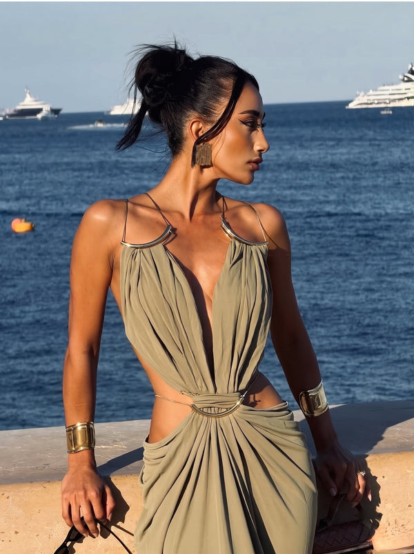Gold Ring Cut-Out Maxi Dress