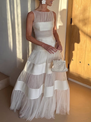 Tiered Tulle Satin Gown