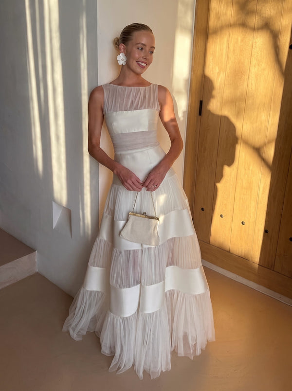 Tiered Tulle Satin Gown