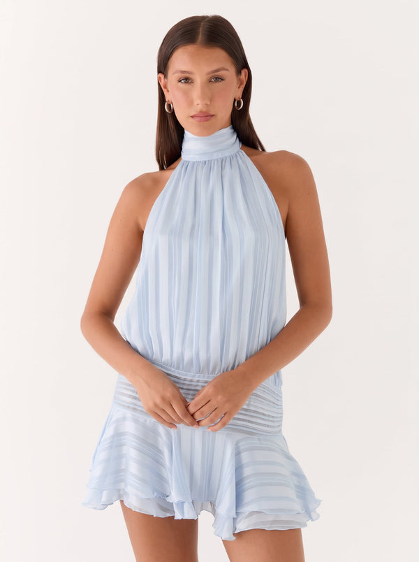 Backless Halter Ruffle Mini Dress