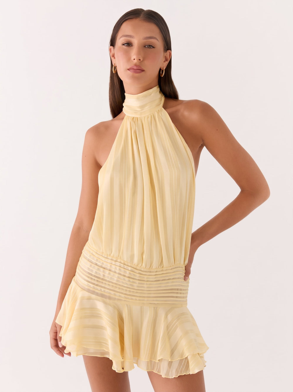 Backless Halter Ruffle Mini Dress