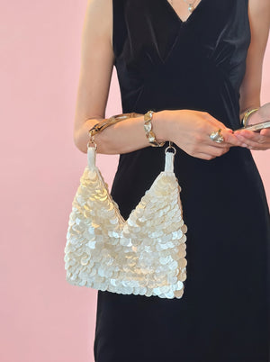 Sequin Bamboo Handle Hobo