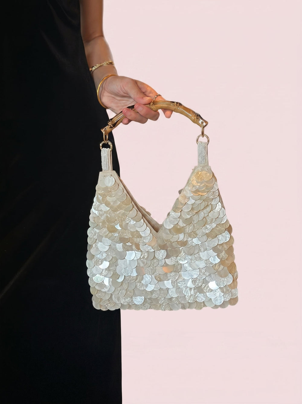 Sequin Bamboo Handle Hobo
