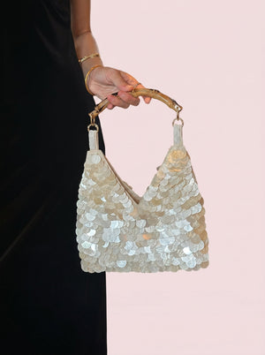 Sequin Bamboo Handle Hobo