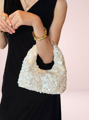 Pearl Handle Sequin Bag