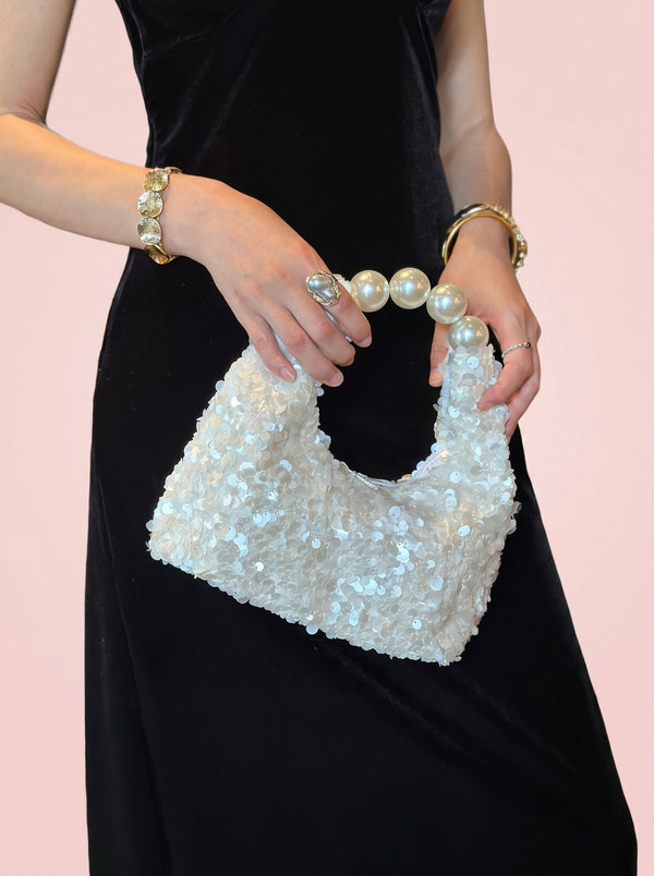 Pearl Handle Sequin Bag
